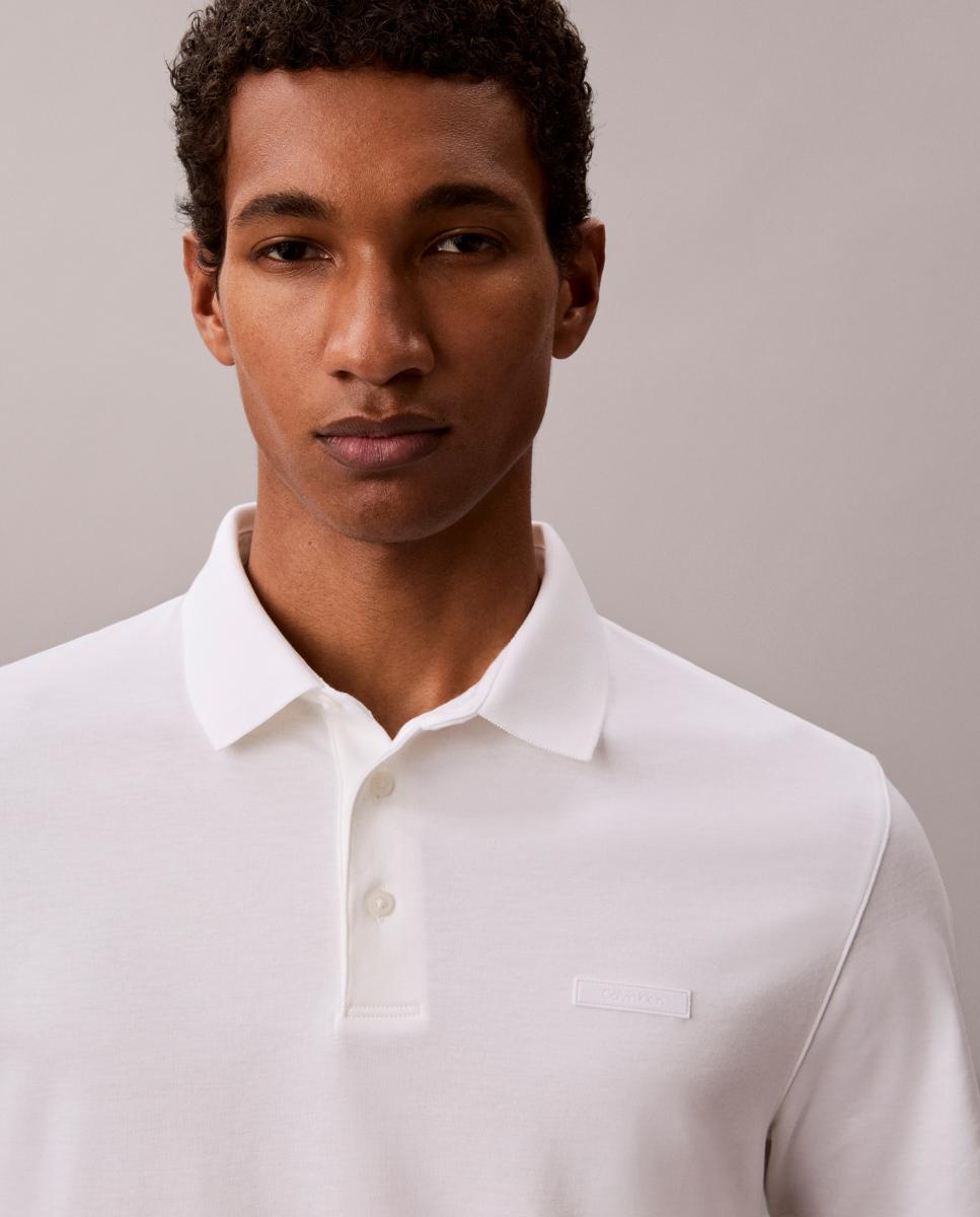 Polo de Manga Curta Slim Supima com Remendo com Logótipo Branco-3