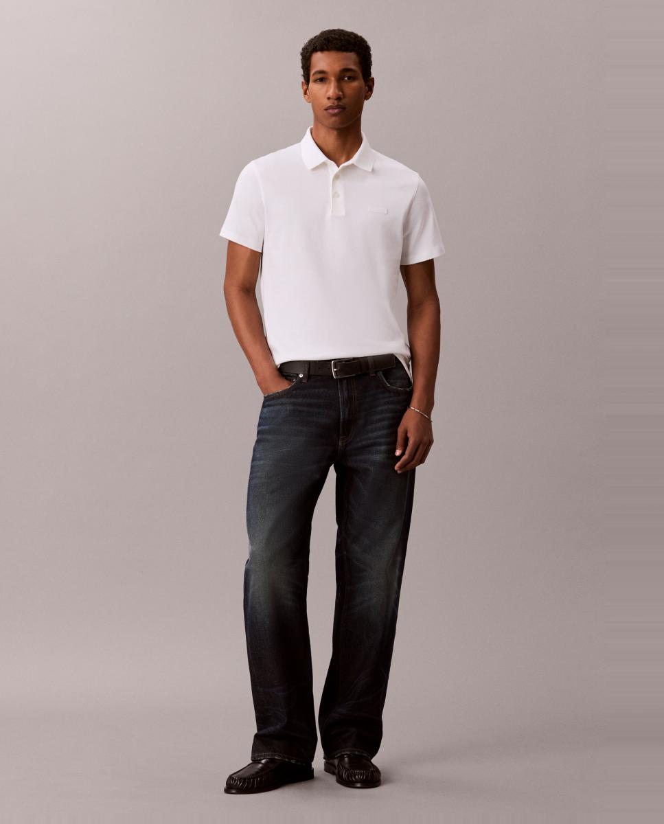 Polo de Manga Curta Slim Supima com Remendo com Logótipo Branco-5