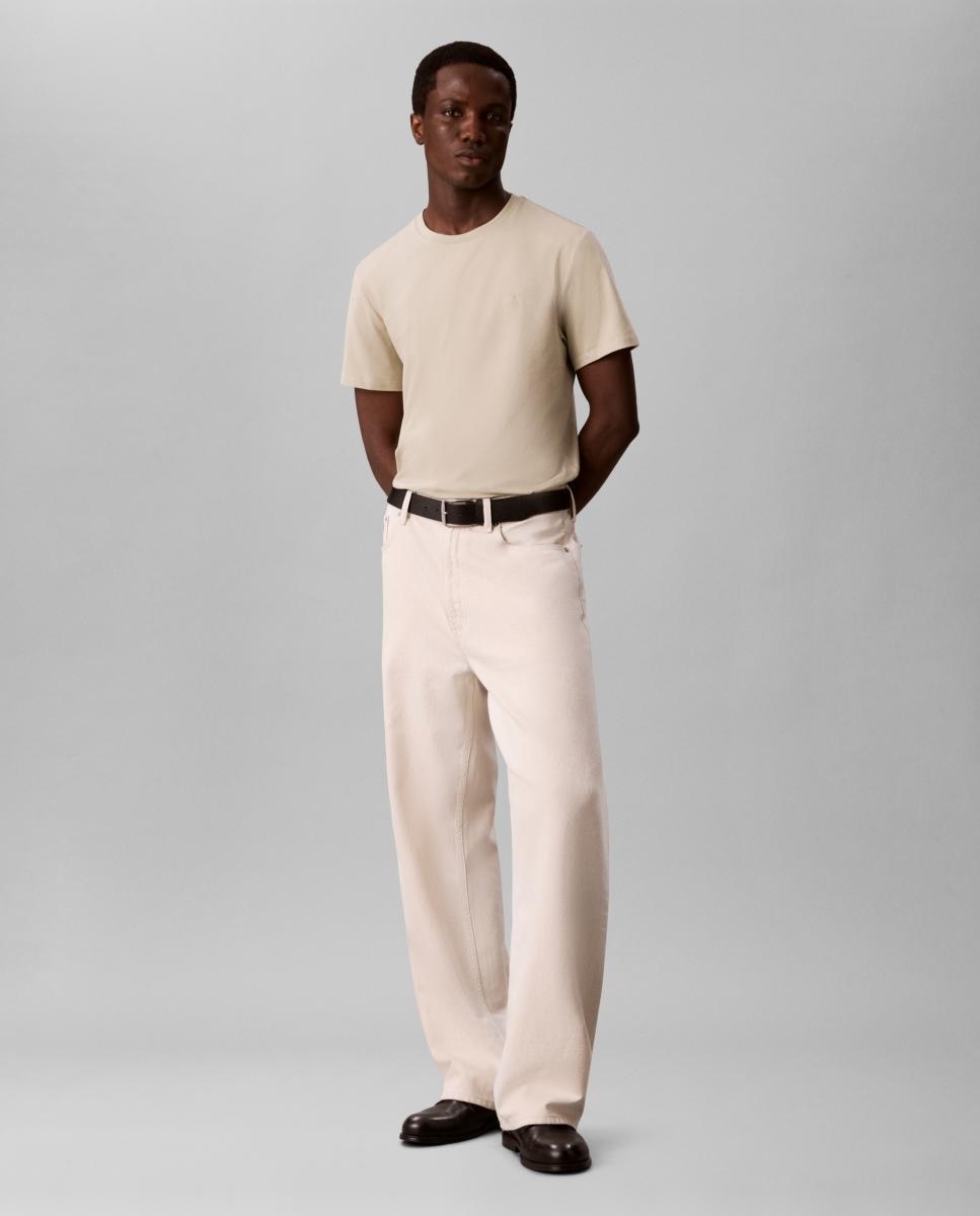 T-shirt Slim de Algodão Stretch Bege-3