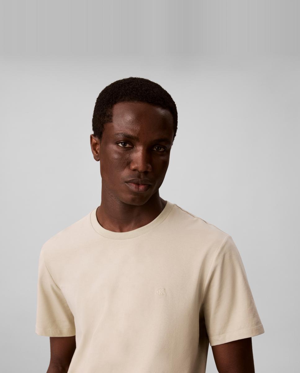 T-shirt Slim de Algodão Stretch Bege-4