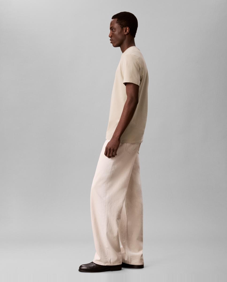 T-shirt Slim de Algodão Stretch Bege-5