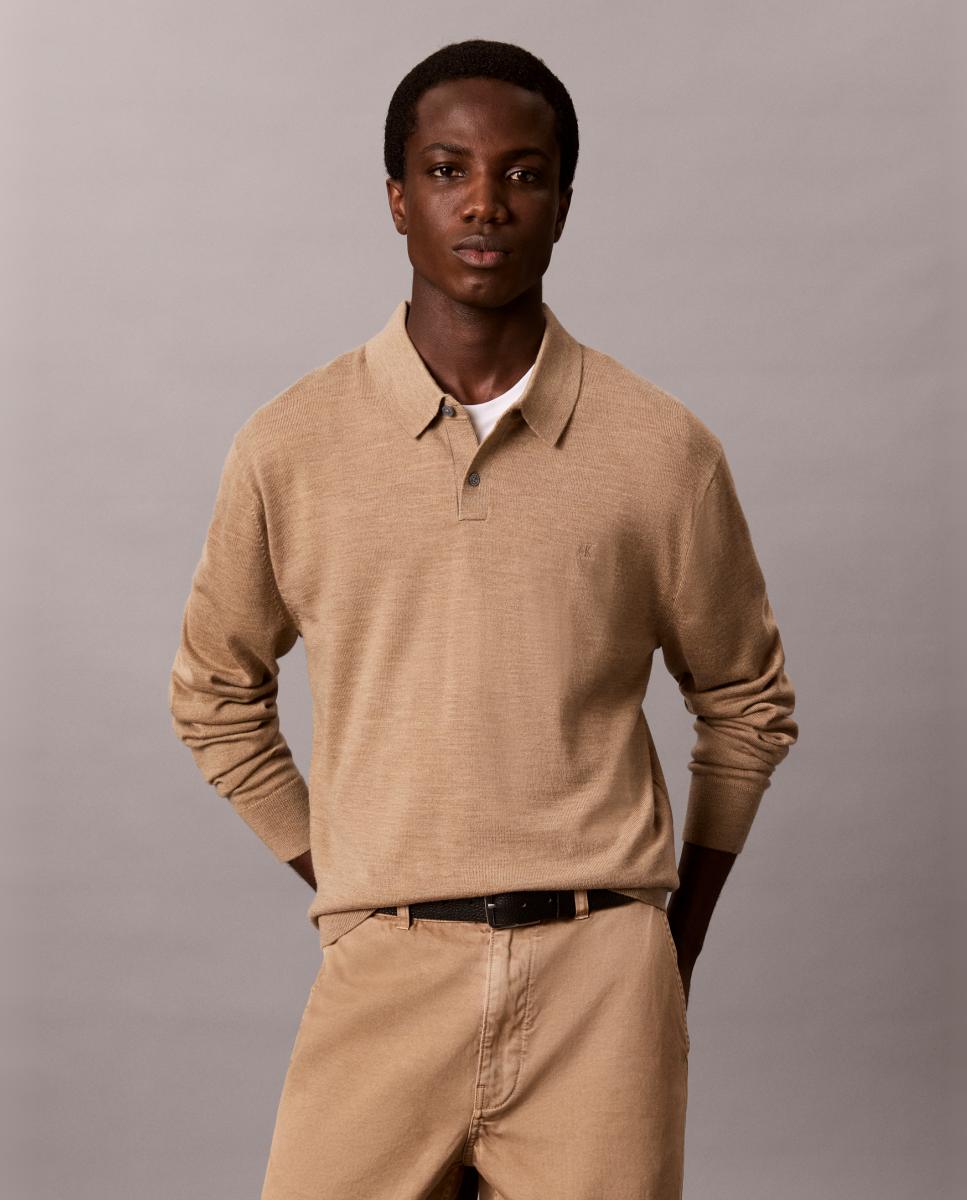 Imagen 0 de Polo Hombre de merino con logo en pecho Marrón