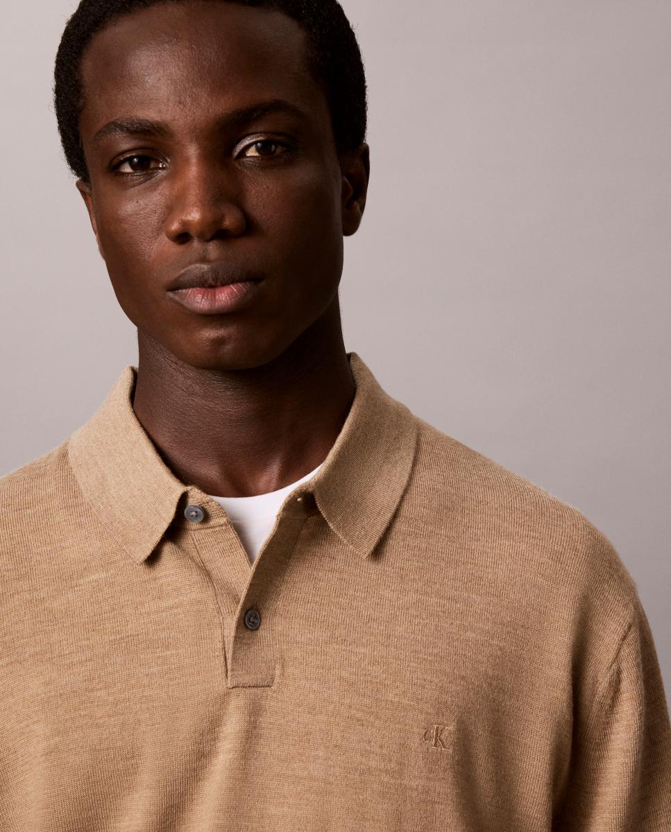 Polo Hombre de merino con logo en pecho - Calvin Klein - Marrón Marrón-3