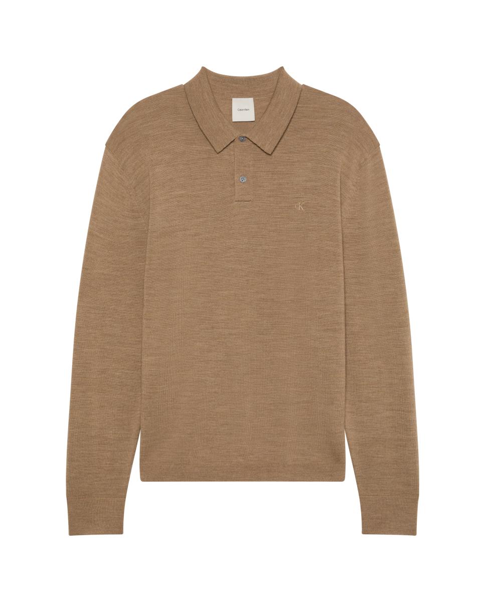 Polo Hombre de merino con logo en pecho - Calvin Klein - Marrón Marrón-7