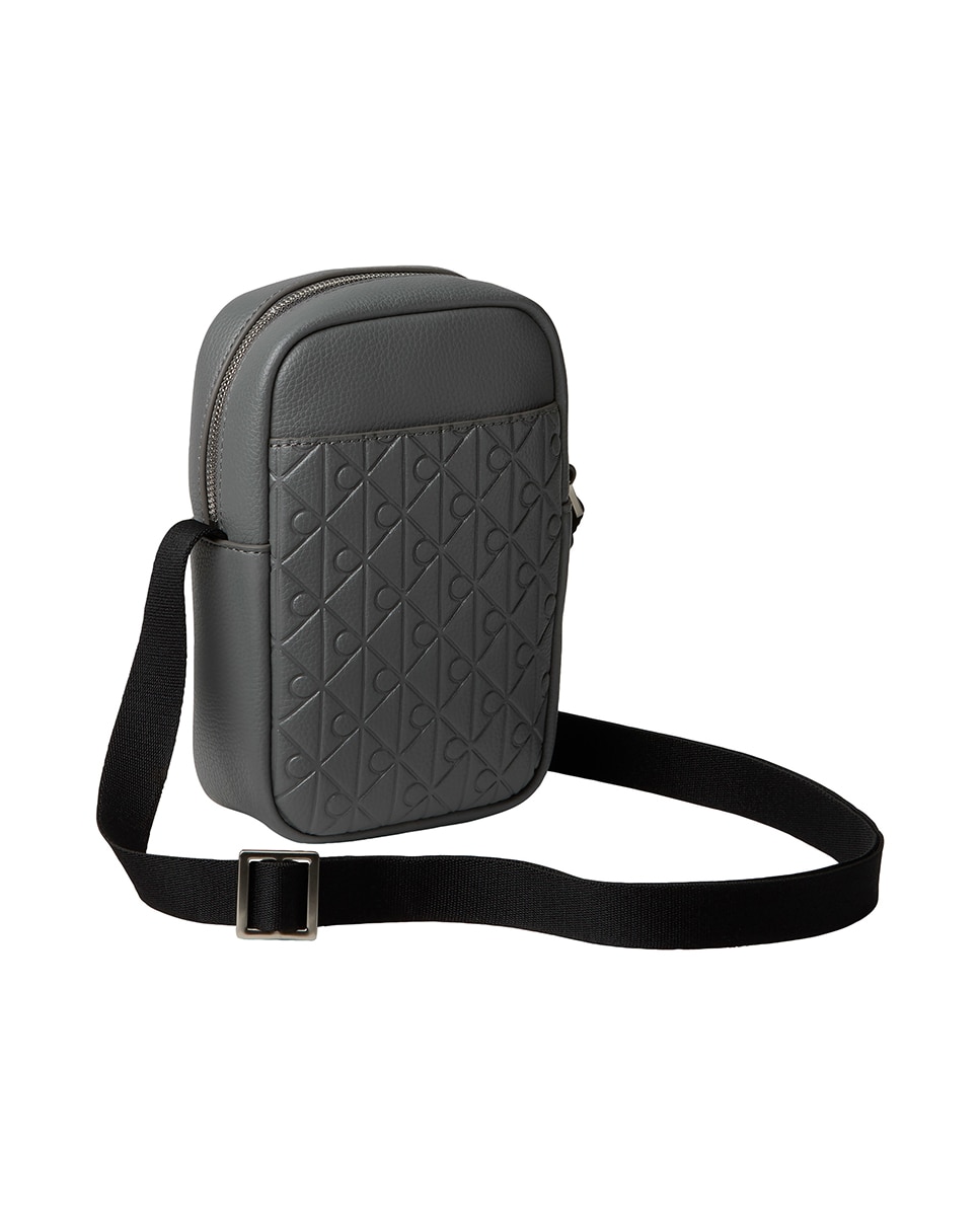 Mala Reporter Slim com Estampado de Logótipo Cinzento-2