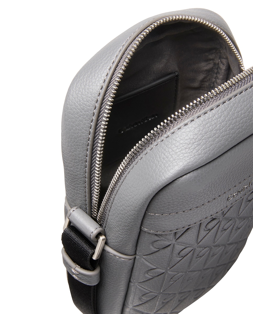 Mala Reporter Slim com Estampado de Logótipo Cinzento-3