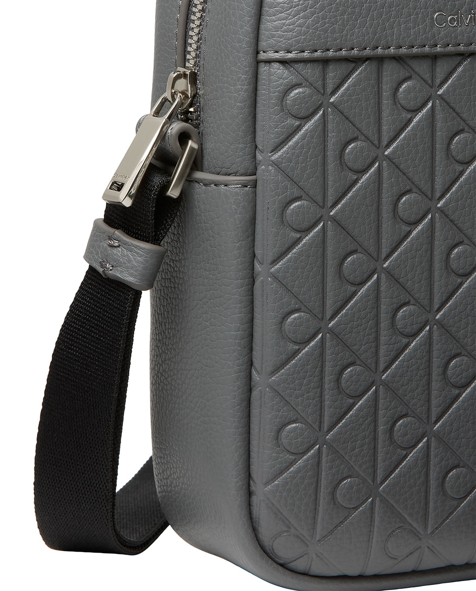 Mala Reporter Slim com Estampado de Logótipo Cinzento-4