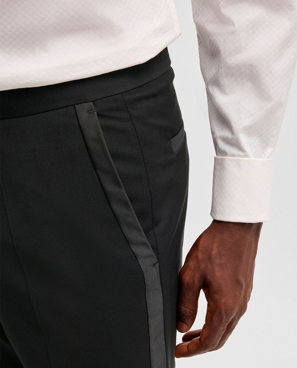 Calças Extra Slim Fit em Mistura de Lã Elástica Preto-4