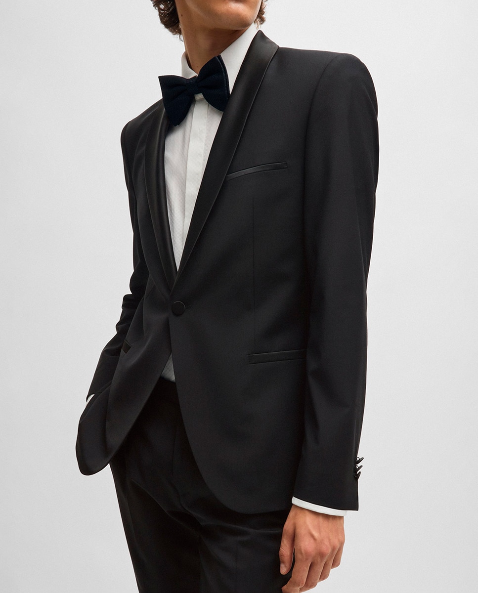 Casaco de Smoking Extra Slim Fit em Mistura de Lã Preto-4