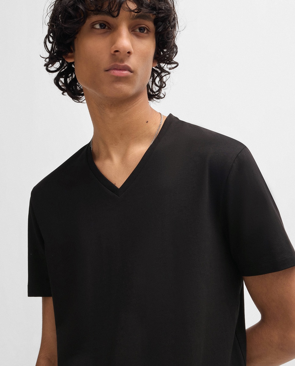 Embalagem de Duas T-shirts Slim Fit de Algodão Elástico Preto-3