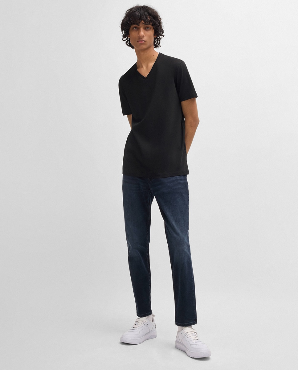 Embalagem de Duas T-shirts Slim Fit de Algodão Elástico Preto-5