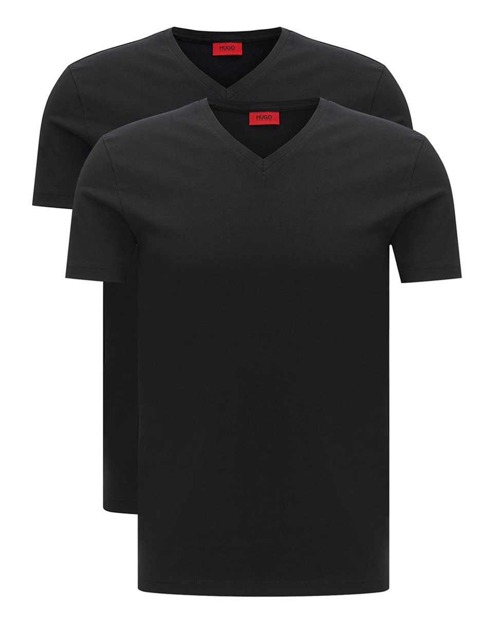 Embalagem de Duas T-shirts Slim Fit de Algodão Elástico Preto-4