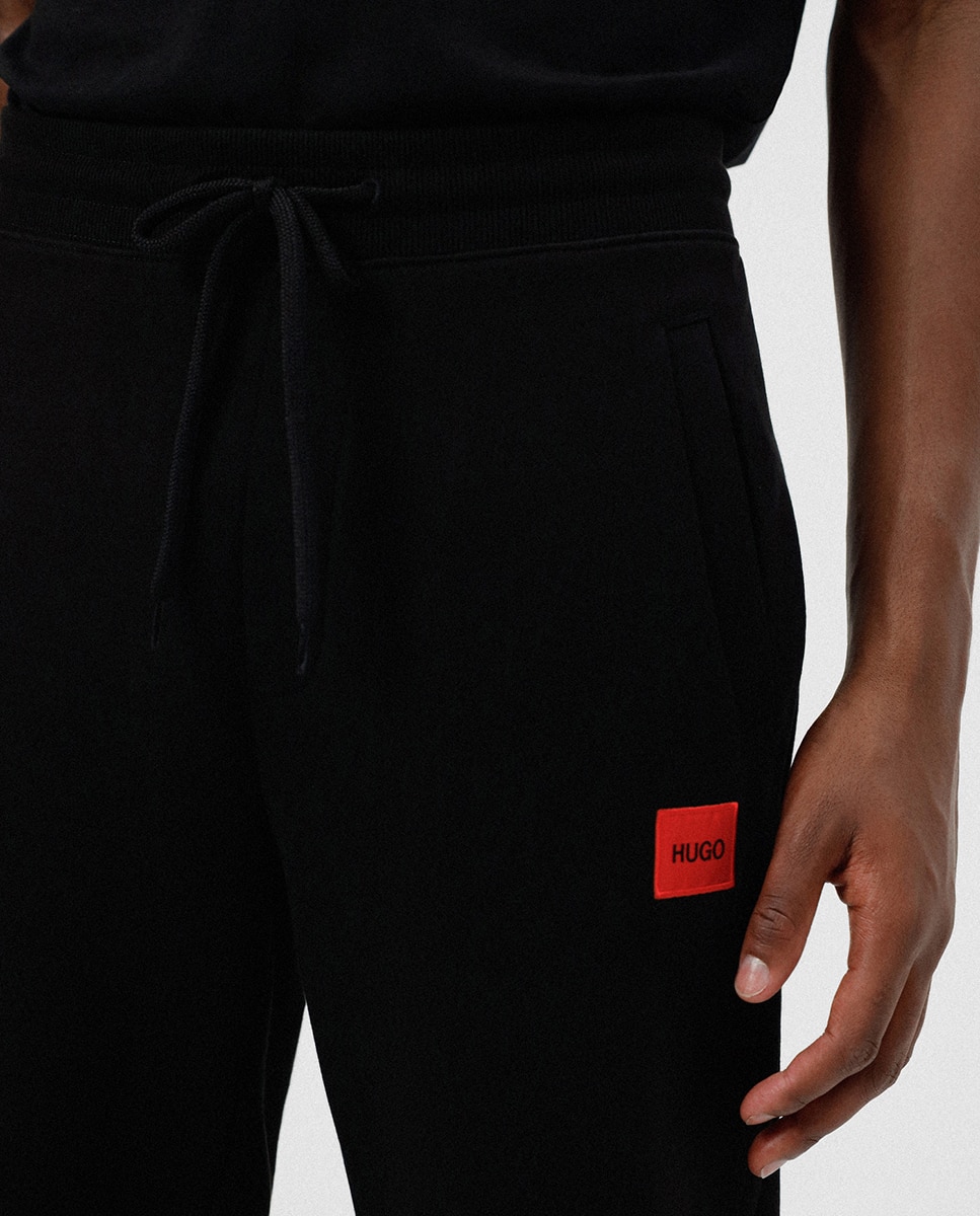 Calças de Fato de Treino em Algodão com Remendo de Logótipo - Vermelho Preto-4