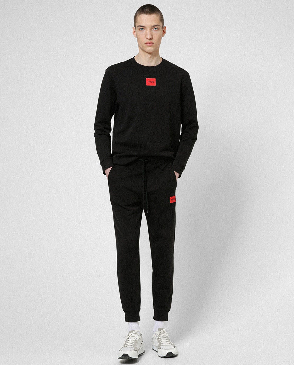 Sudadera de hombre de felpa de algodón con etiqueta con logo roja - Hugo - Negro Negro-4