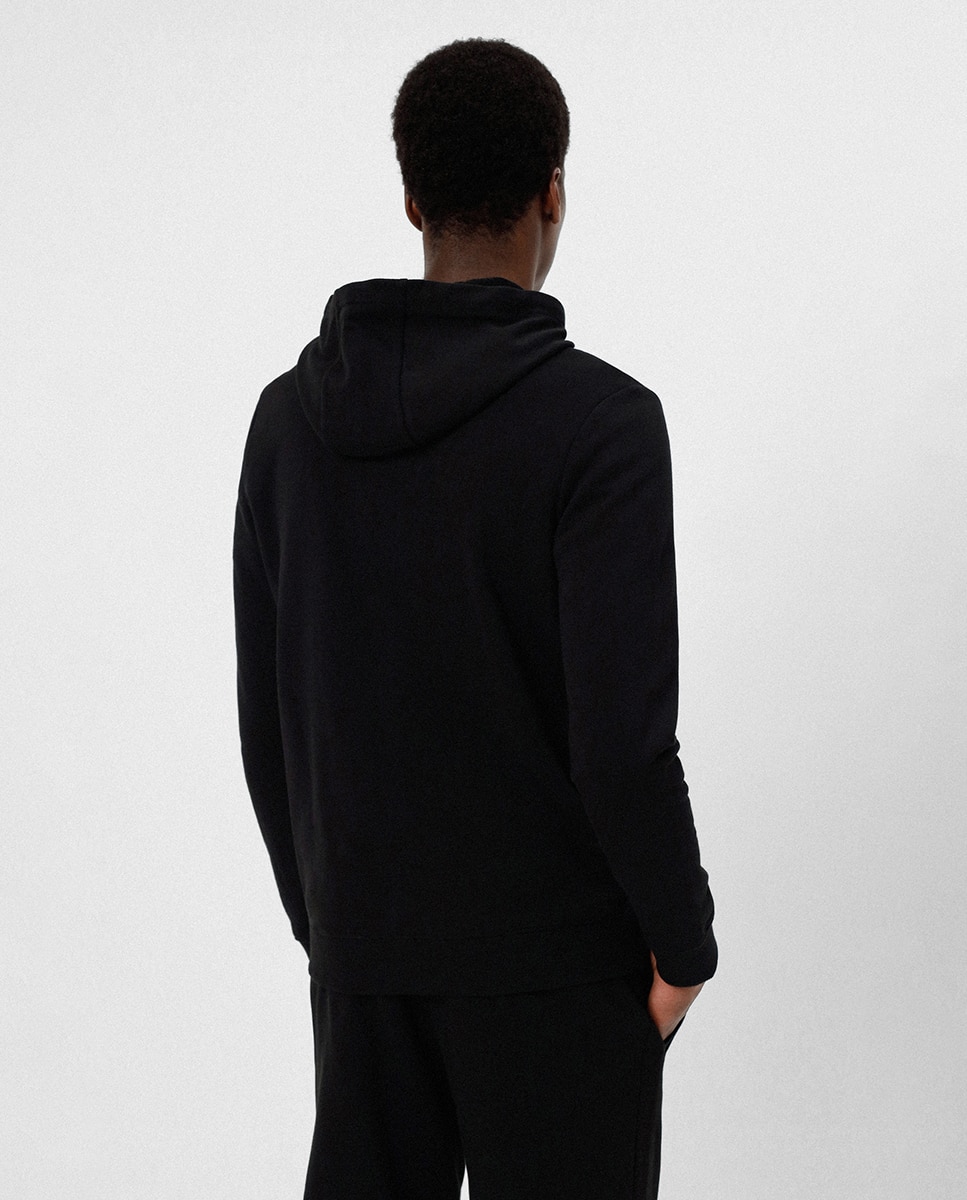 Sudadera de hombre con cremallera integral en felpa de algodón con parche de logo - Hugo - Negro Negro-2