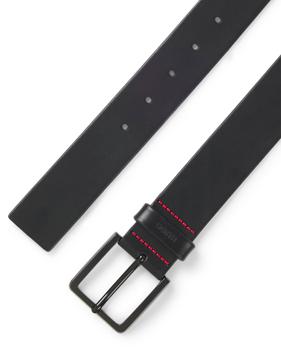 Cinto em Pele Italiana com Logótipo Estampado na Presilha Preto-2