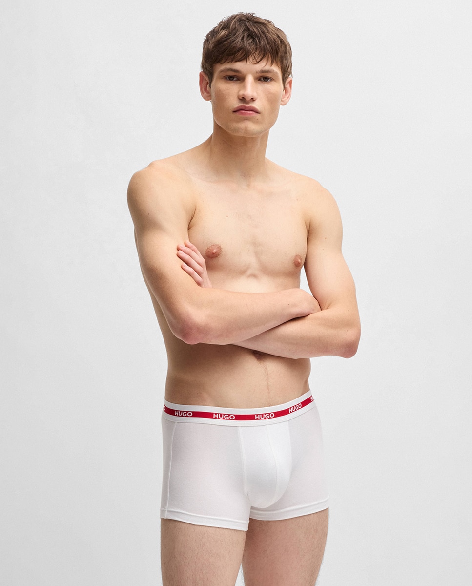 Embalagem de Três Boxers em Algodão Elástico com Logótipo na Cintura Branco-2