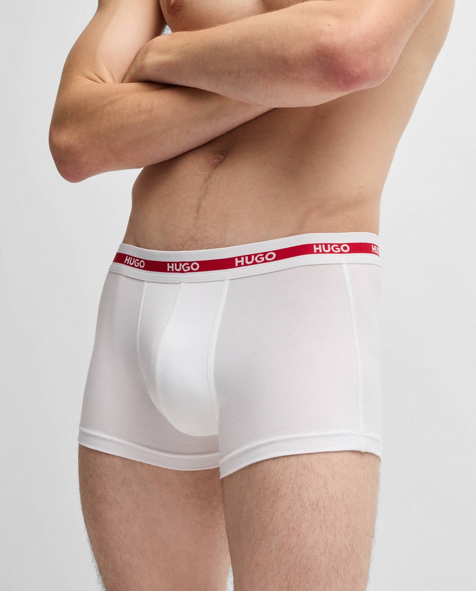 Embalagem de Três Boxers em Algodão Elástico com Logótipo na Cintura Branco-4