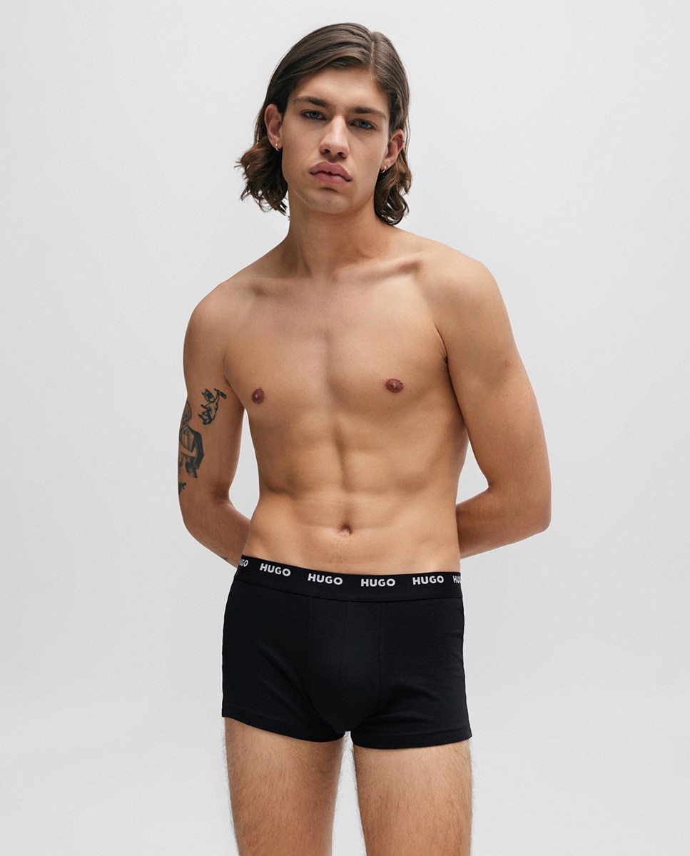 Embalagem de Cinco Boxers em Algodão Elástico com Logótipo na Cintura Preto-2
