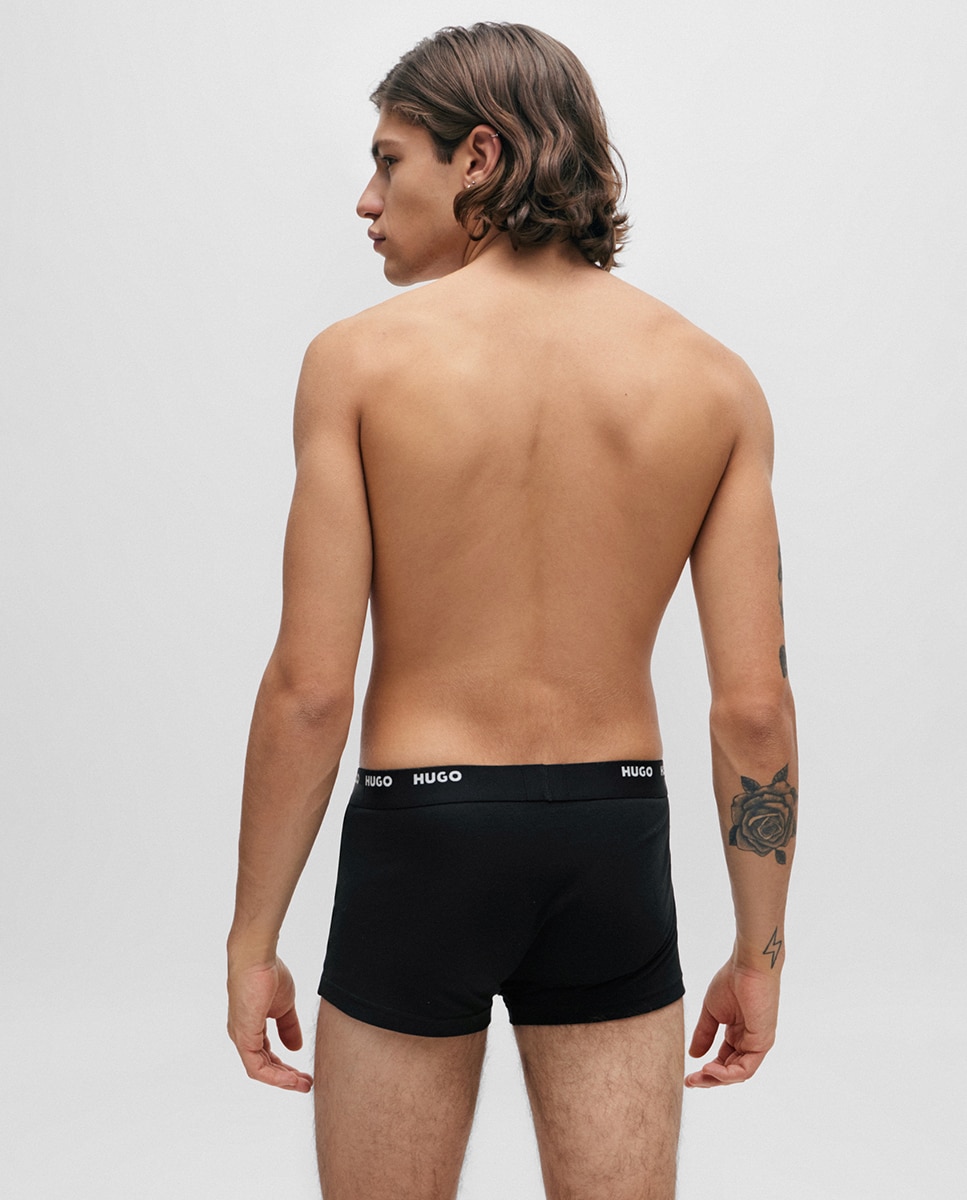 Embalagem de Cinco Boxers em Algodão Elástico com Logótipo na Cintura Preto-3