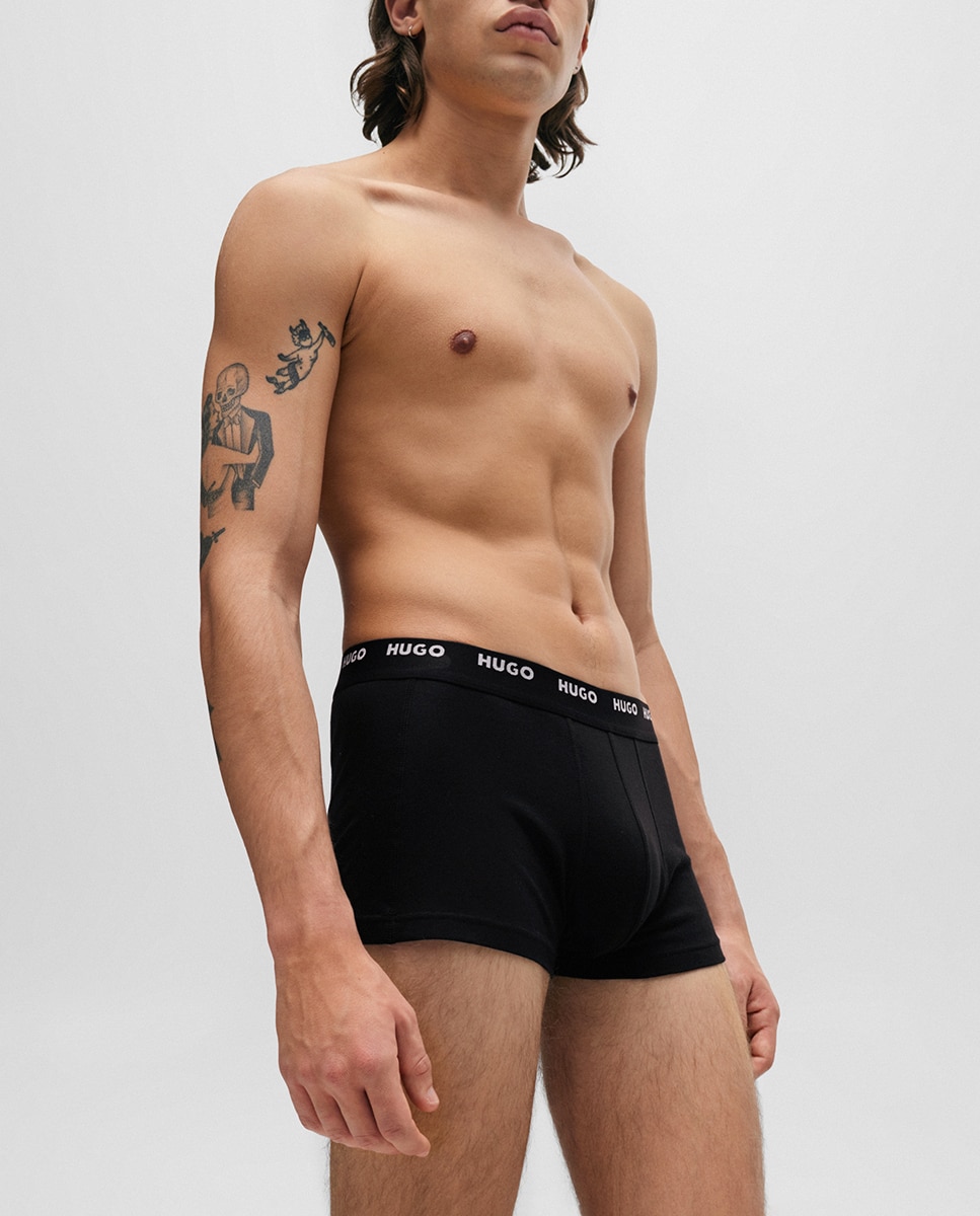Embalagem de Cinco Boxers em Algodão Elástico com Logótipo na Cintura Preto-4
