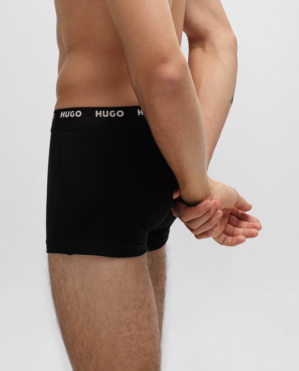 Embalagem de Cinco Boxers em Algodão Elástico com Logótipo na Cintura Preto-5