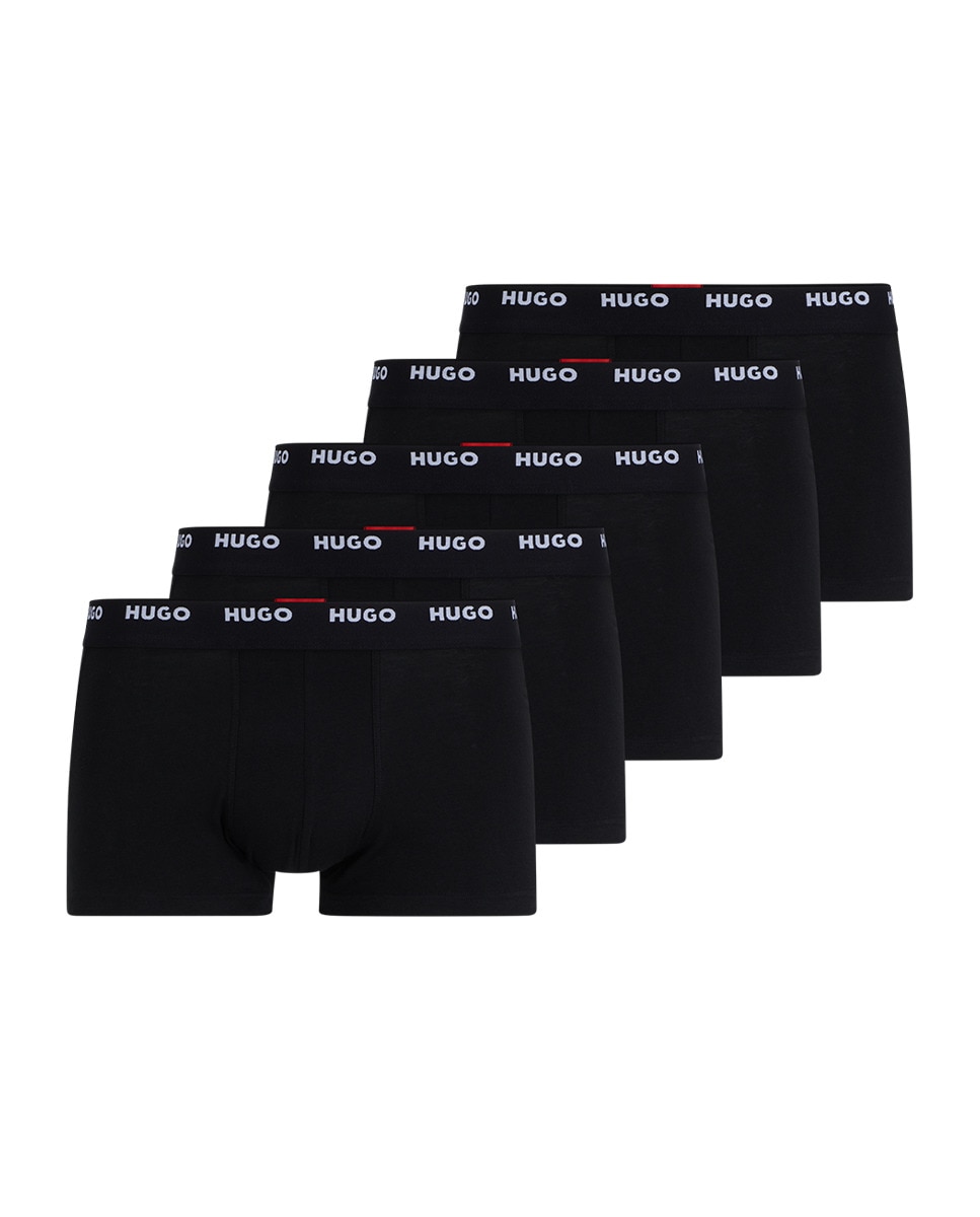 Embalagem de Cinco Boxers em Algodão Elástico com Logótipo na Cintura Preto-6