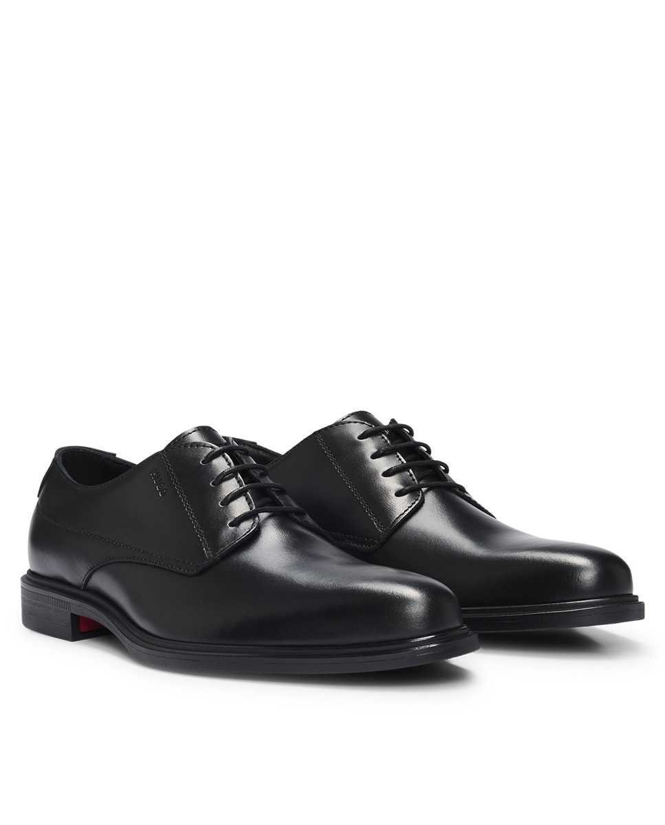 Sapatos Derby em Pele Tipo Napa com Logótipo Gravado Preto-2
