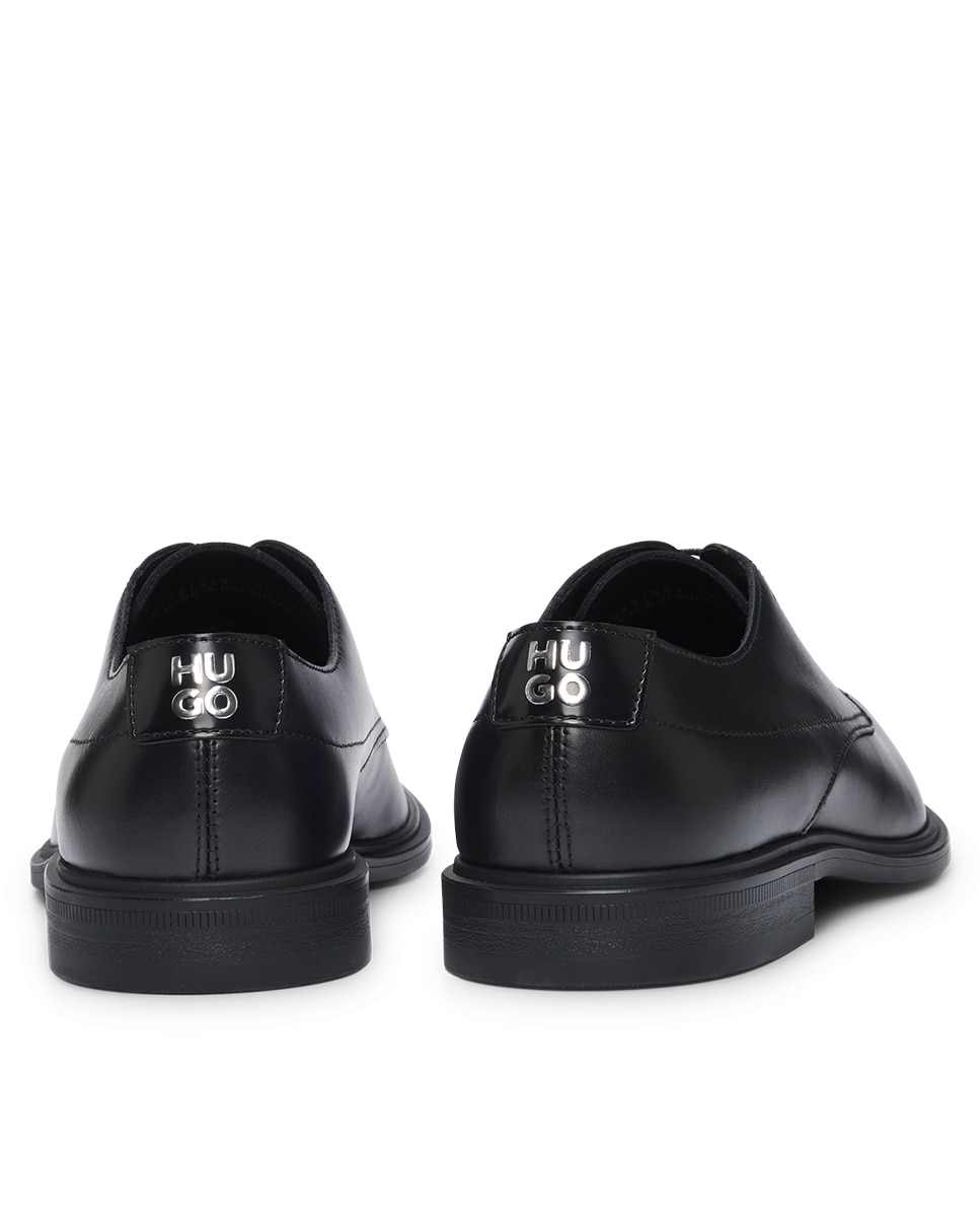 Sapatos Derby em Pele Tipo Napa com Logótipo Gravado Preto-3