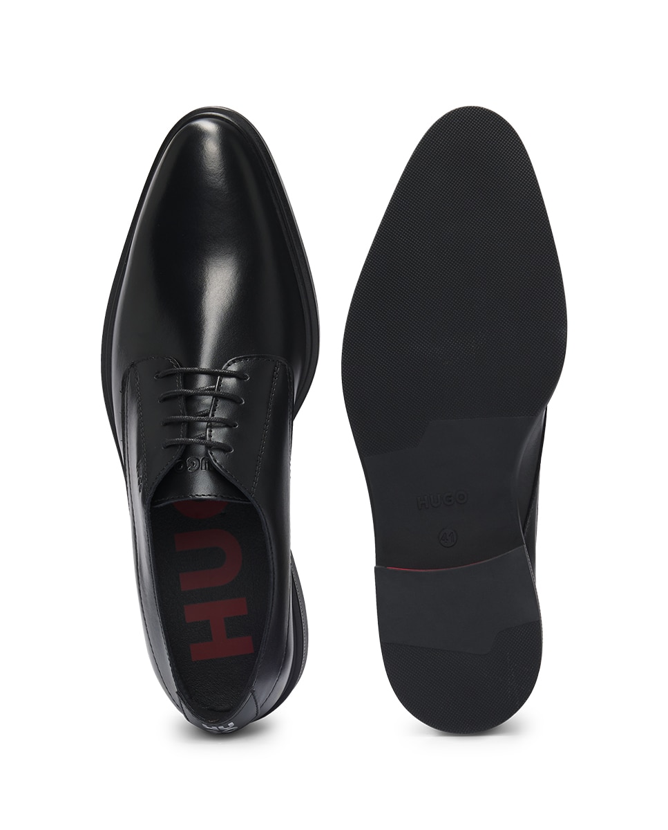 Sapatos Derby em Pele Tipo Napa com Logótipo Gravado Preto-6