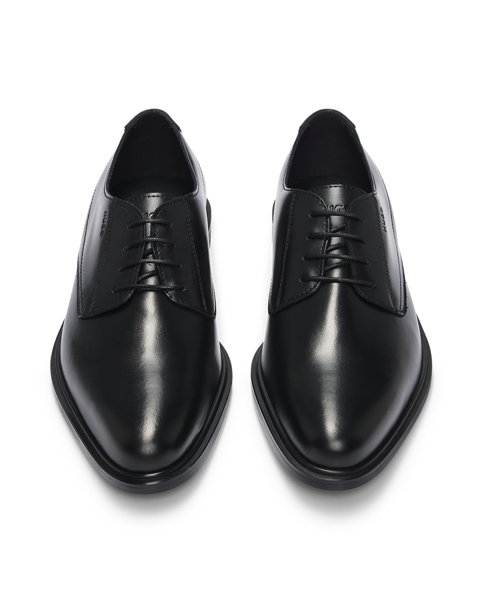 Sapatos Derby em Pele Tipo Napa com Logótipo Gravado Preto-7