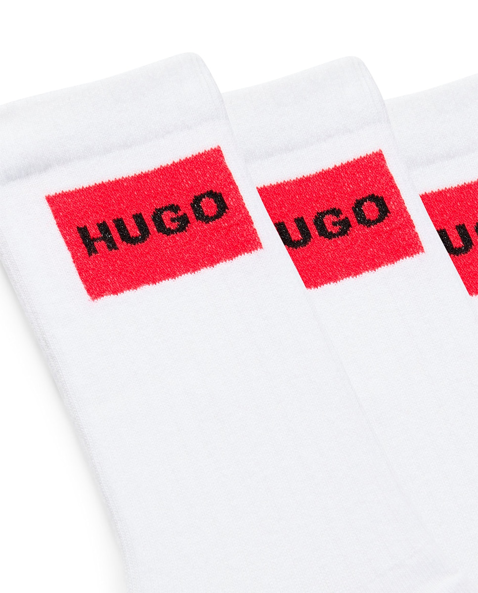 Paquete de tres pares de calcetines cortos con etiquetas con logo rojas Hombre - Hugo - Blanco Blanco-3