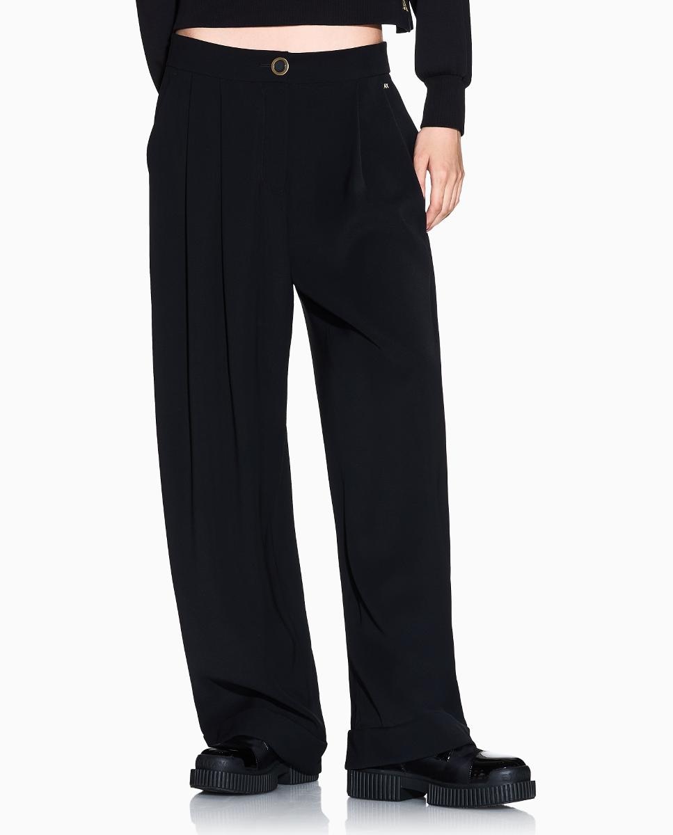 Calças largas com pinças Preto-2
