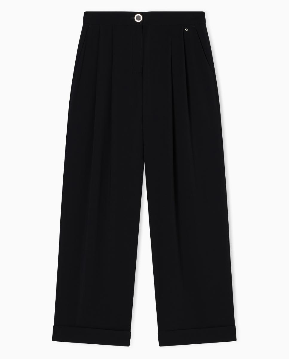 Calças largas com pinças Preto-5