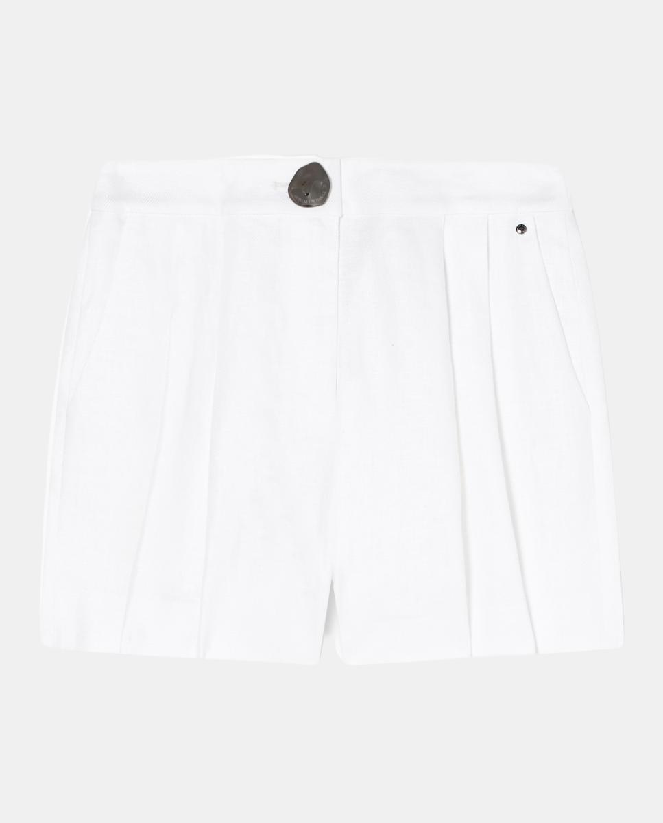 Calções de Linho com Pinças Branco-3