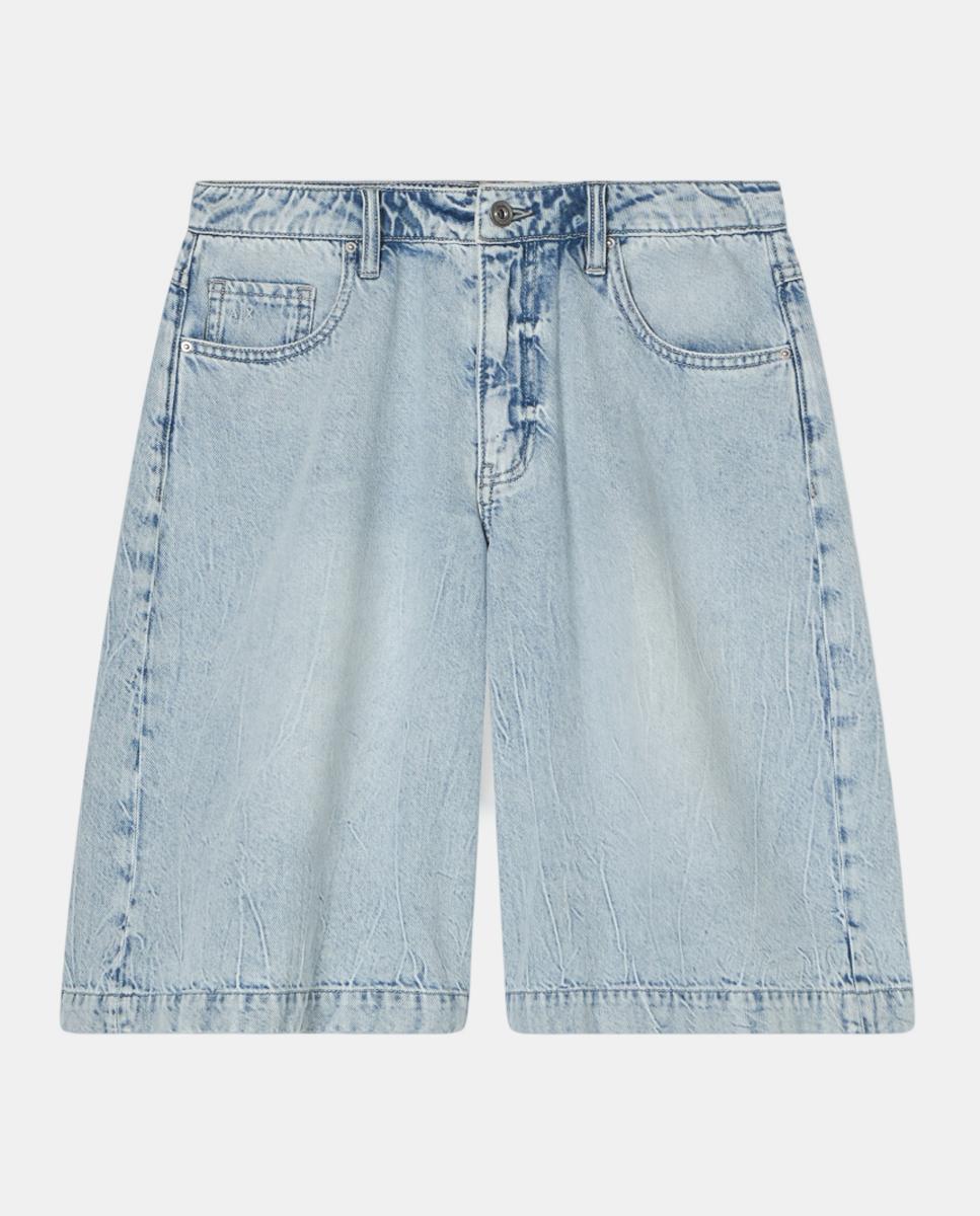 Bermudas Relaxed em Ganga com Lavagem Clara Azul-índigo-3