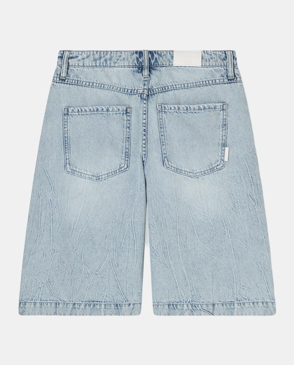 Bermudas Relaxed em Ganga com Lavagem Clara Azul-índigo-4