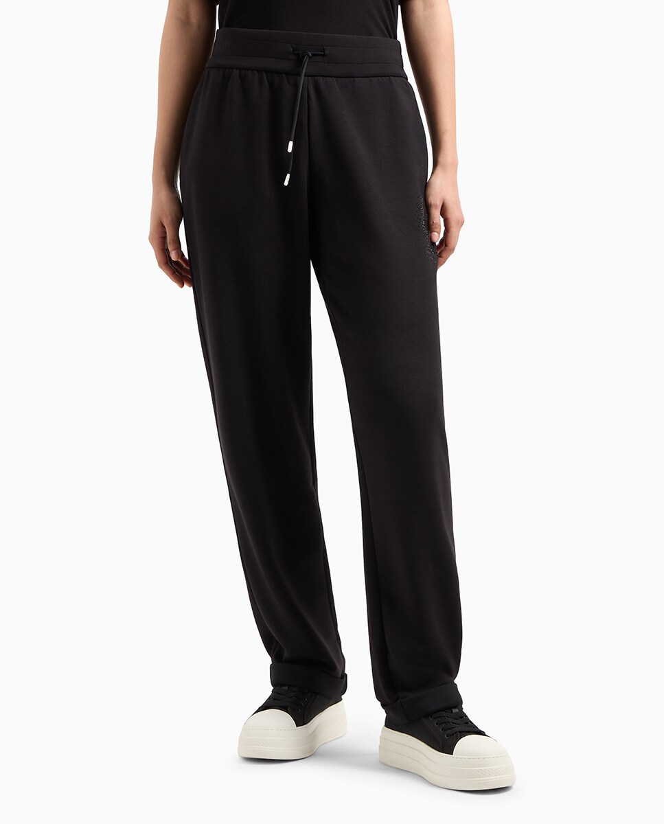 Calças de Felpa de Corte Direito com Cintura Elástica Preto-2