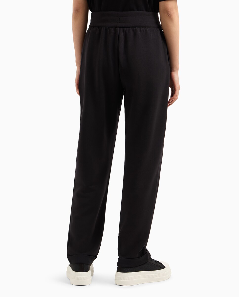 Calças de Felpa de Corte Direito com Cintura Elástica Preto-3