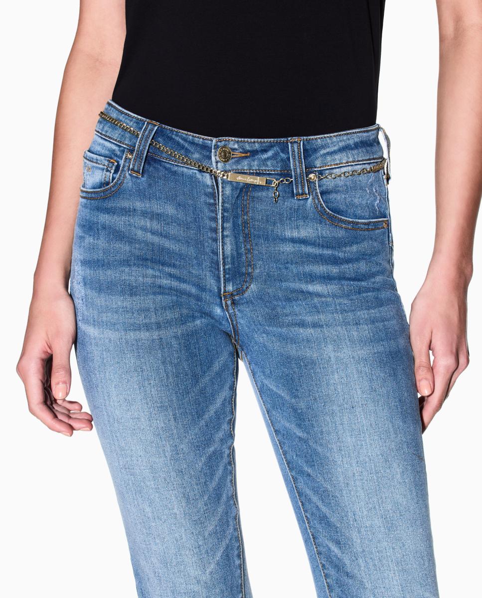 Jeans Push-Up J69 com Corrente na Cintura Azul-índigo-2