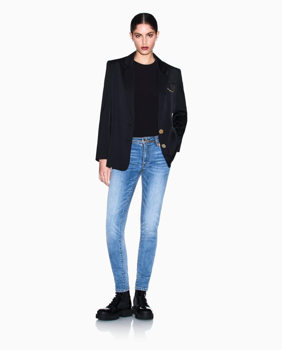 Jeans Push-Up J69 com Corrente na Cintura Azul-índigo-3