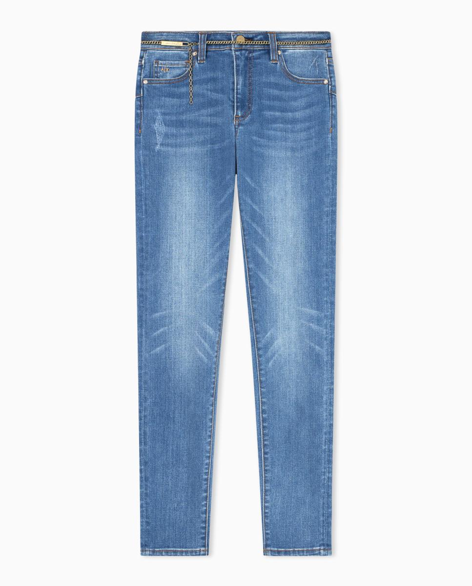 Jeans Push-Up J69 com Corrente na Cintura Azul-índigo-4