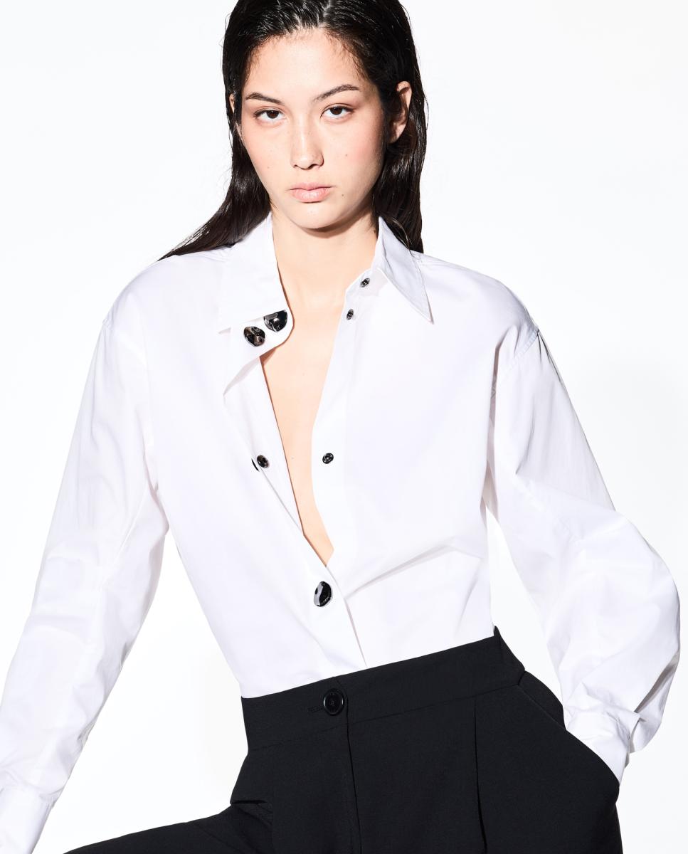 Camisa de Algodão com Manga Comprida Branco-4