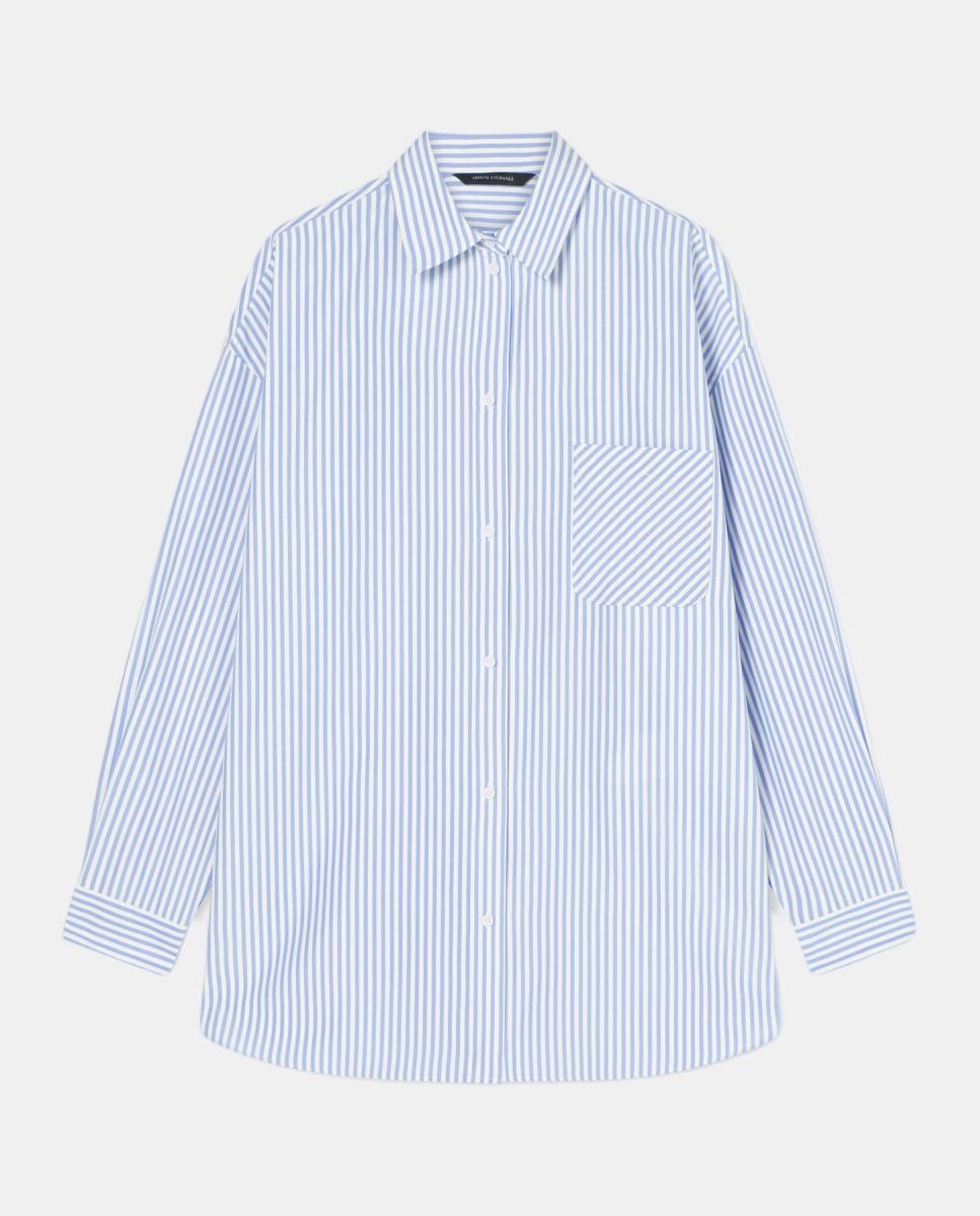 Camisa de manga comprida às riscas Azul-claro-2