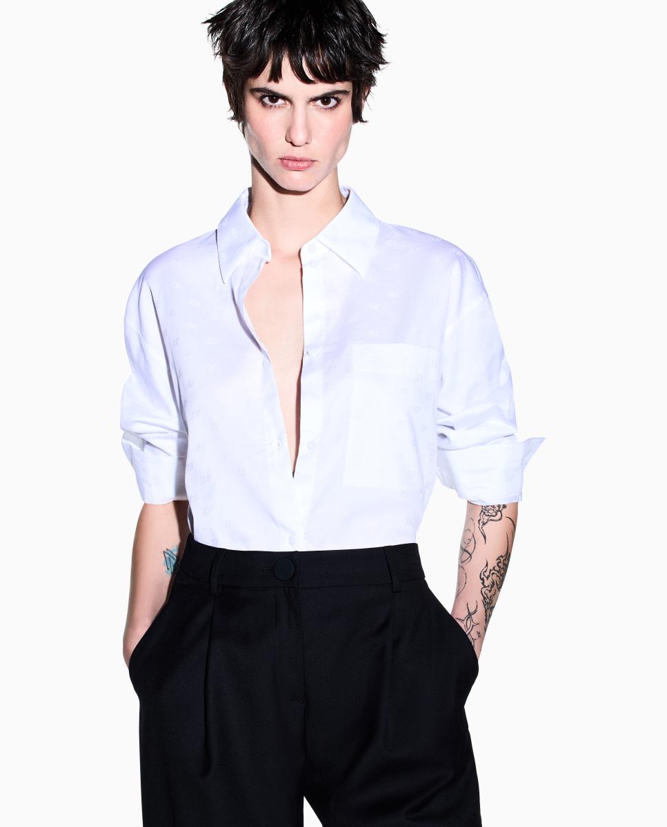 Camisa de Manga Comprida com Estampado Multilogo no Tom Branco-2