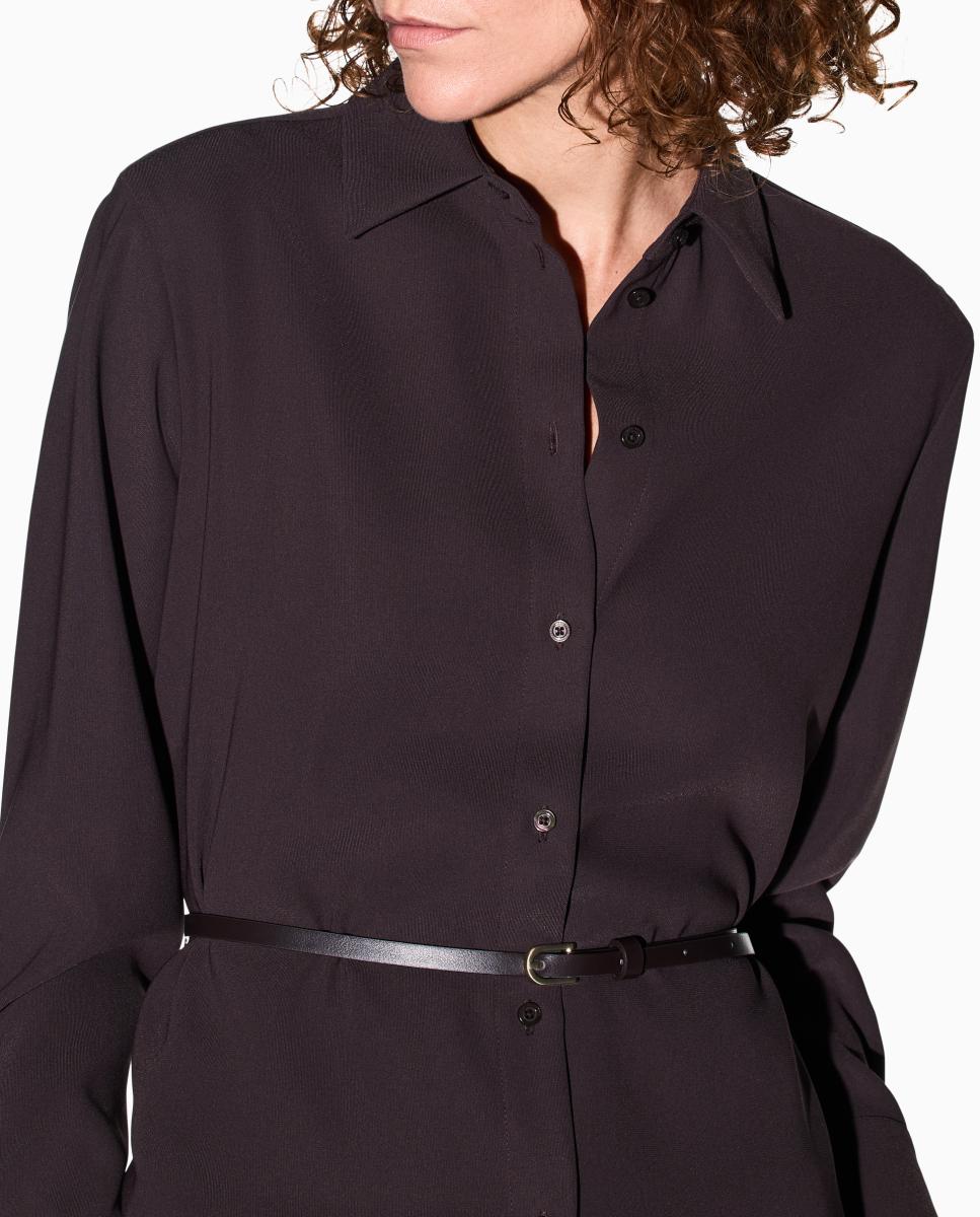 Camisa em Crepe com Cinto Fino Castanho-escuro-3