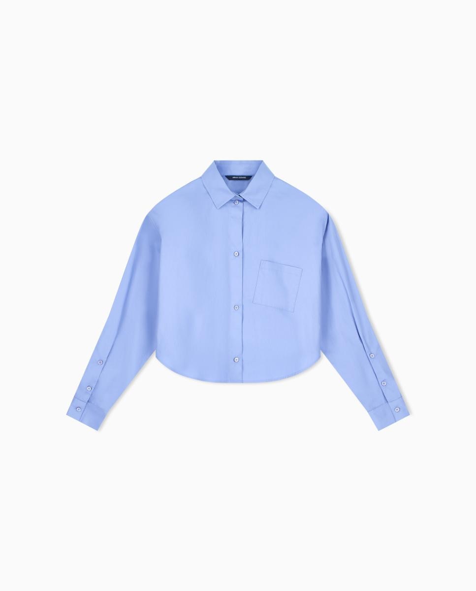 Camisa de Popelina Curta Azul-claro-6