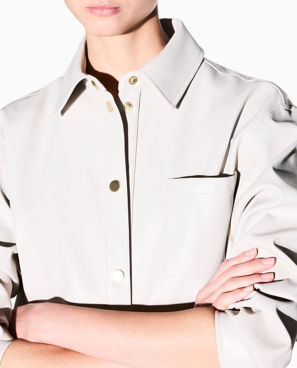Camisa em Ecopele Regular Cinzento-claro-2