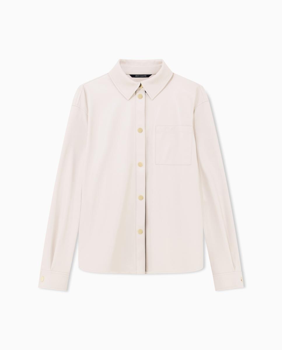Camisa em Ecopele Regular Cinzento-claro-5