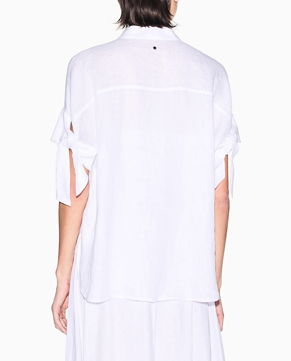 Camisa de Linho com Laço na Manga Branco-2